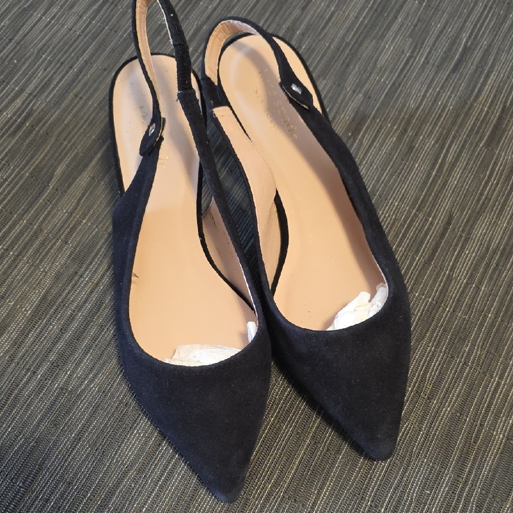 KATE SPADE Black Suede Slingback Size 6M Kitten Heels